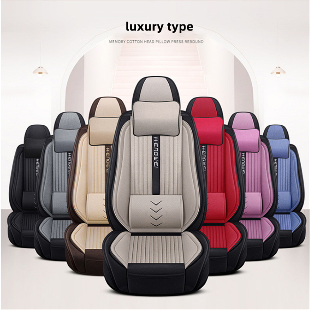 CNWAGNER Luxury Universal Leather Linen Auto Car Seat Cover Full Seat Cover Cushion